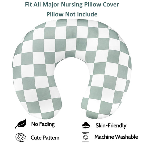 Green Checkerboard Nursing Pillow Cover with Matching Baby Blanket