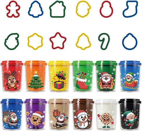 Waybla Christmas Modeling Dough Set 12 Colors, 12 Holiday Theme Plastic Cutters, 2oz