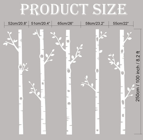 5 (100", Giant Tree Wall Decals Birch Tree Wall Stickers Woodland Wall Stickers for Baby Kids Nursery Bedroom Living