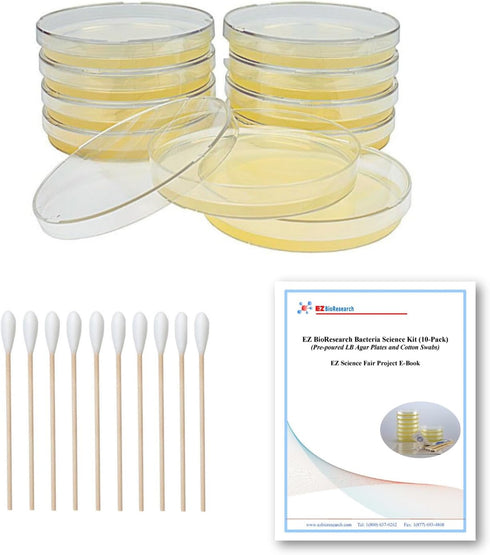 Bacteria Science Kit (IV): Top Science Fair Project Kit with Prepoured LB-Agar Plates and Cotton Swabs