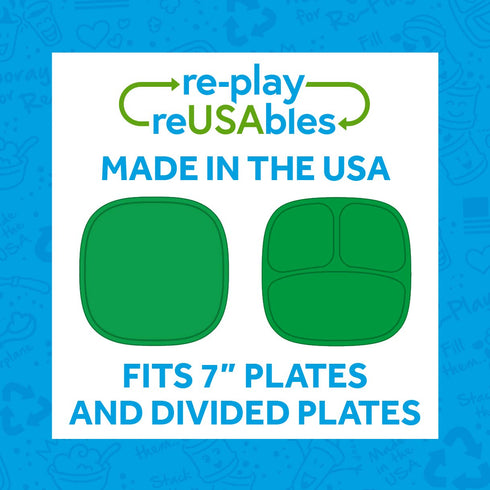 Set 2 5 Re-Play Toddler Feeding includes Divided Plates, Silicone Storage Lid, Utensils - Made in USA - Pcs - Aqua