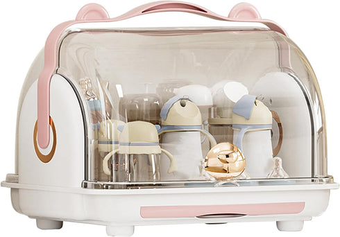 Pink Baby Bottle Organizer with Lid and Drainer