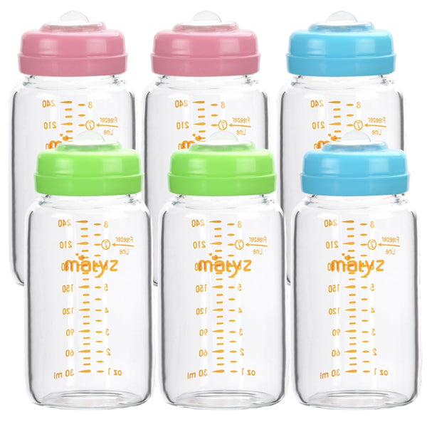 Matyz Glass Breastmilk Storage Bottles, 6 Pack, 8 oz, Compatible With Spectra
