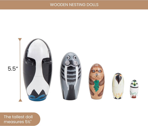 Set 5 Bits and Pieces - "Willy and Friends - Matryoshka Dolls - Wooden Russian Nesting Dolls - Sea Life Animal