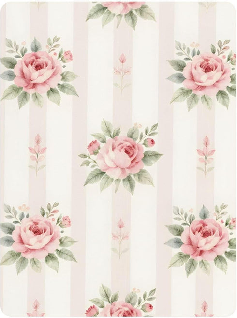 CZXW 52" 28" Pink Roses Stripes Crib Sheets Fitted x Natural Cotton Soft & Breathable for Baby Crib Mattress