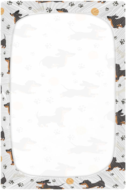 KICPOAY 39 27 Fitted Crib Sheets Dachshund with Dog Paws Stretchy Portable Playard Sheets for Baby Toddler, Breathable