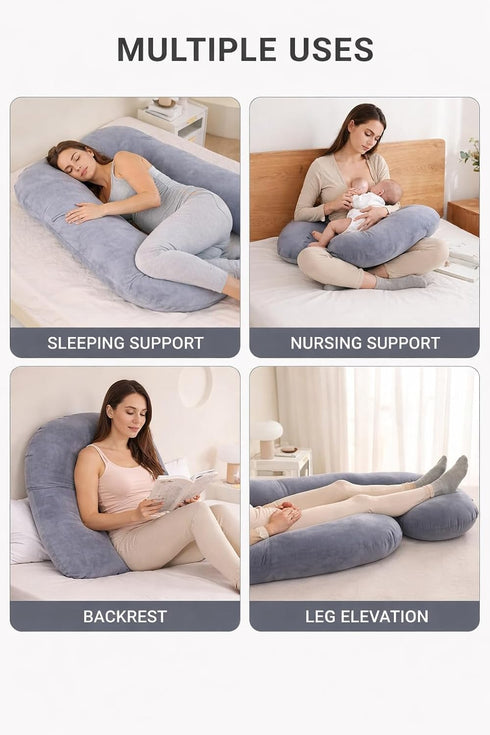 Generic 140x80cm Luxury U Shaped Body Pillow for Pregnancy - Soft Velvet Maternity Pillow for Sleeping & Nursing