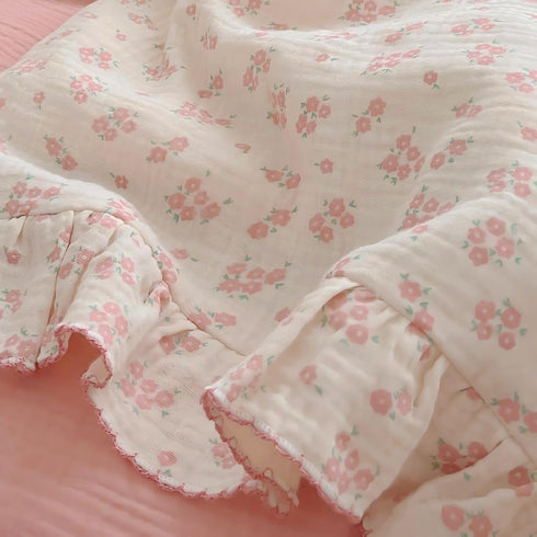 BuLuTu Cotton Kids Toddler Pillowcase Standard Size, Shabby Chic Galsang Flowers Print, Soft Travel Pillow Case Ruffle
