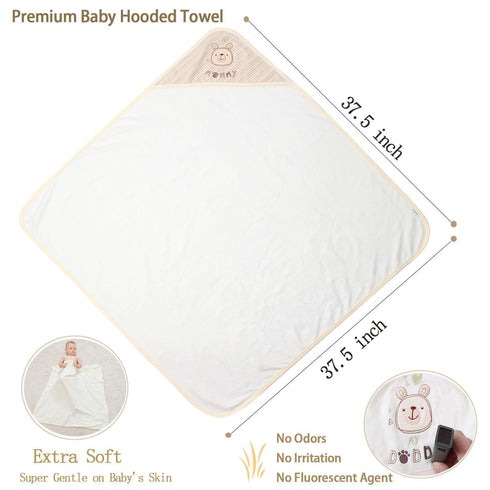 6-Pack Set 5 37.5 37.5 Inch Organic Cotton Baby Bath - Embroidered Hooded Towel & Soft Washcloths, Ultra Soft Newborn