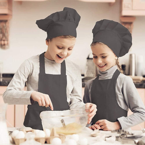 16 2 Wear(Black,8sets) Toal Pieces Kids Children Black Aprons Chef Hat, Kids Chef Kitchen Adjustable Bib Aprons