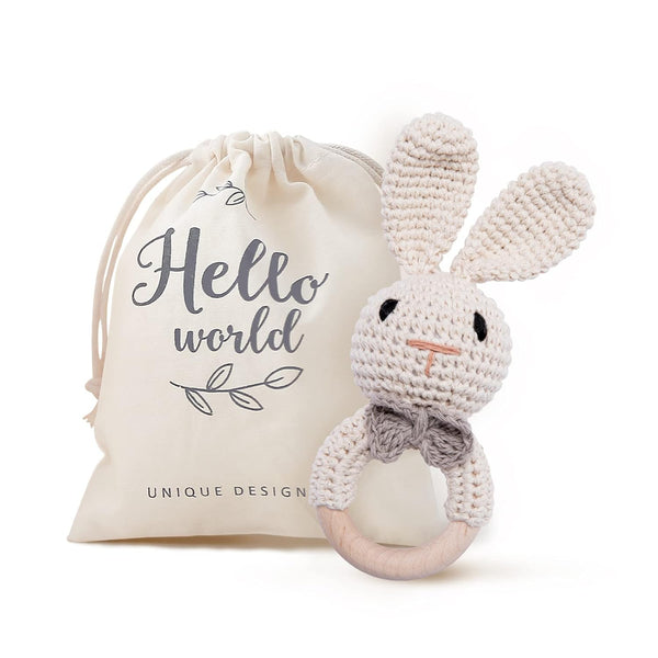 Youuys Wooden Baby Rattle Toys - Easter Bunny Rattle for Baby, Natural Wood Shaker Rattle for Newborn Gifts (Bunny)