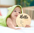 ROLYTA 5.9 Inch Baby Announcement Sign, Wooden Hello World Newborn Signs, Newborn Welcome Sign for Photo Prop Baby