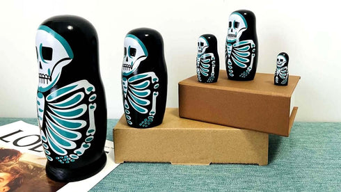 Lorveelo Skull Nesting Dolls - Cute Animal Matryoshka Doll Handmade Wooden Dolls for Children Christmas Birthday
