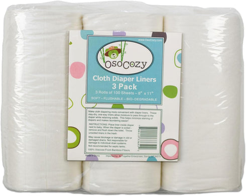 OsoCozy Flushable Diaper Liners 3 Pack - Makes Cloth Diapering Laundering Easier