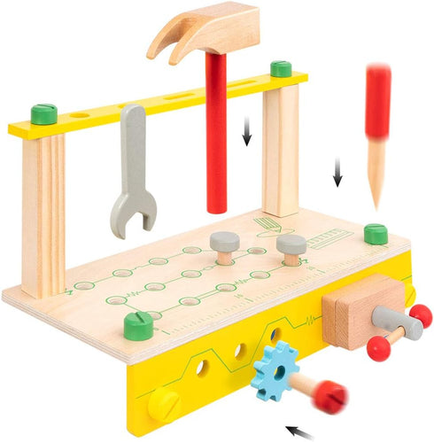 Set 3 ROBUD Wooden Tool Workbench Toy for Kids & Toddlers, with Wood Tool Gift for Boys Girls Year Old and Up,Blue