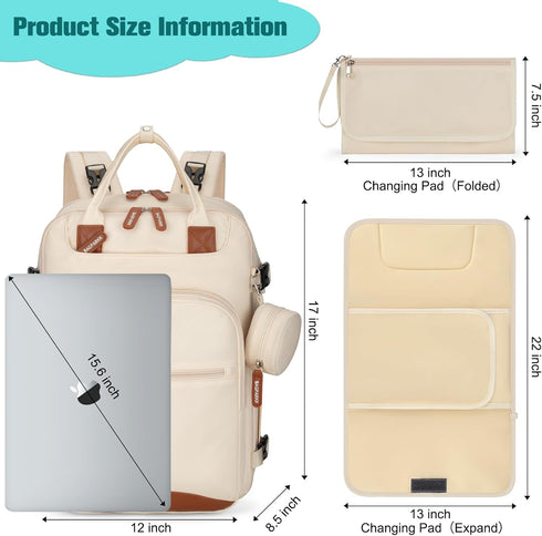 Backpack,BAGPARKK Backpack Diaper Bag Multi function Baby Bag with Portable Changing Pad, Pacifier Holder,Waterproof