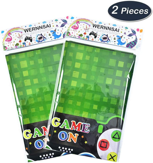 WERNNSAI Video Game Table Covers - 2 PCS, 108'' x 54'' Disposable Plastic Tablecloth for Kids Party Decoration