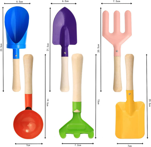 Egashow 6 8" Playset PCS Kids Gardening Tools, Metal Beach Sandbox Digging Toys with Sturdy Wooden Handle, Safe