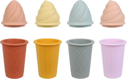 BLUE GINKGO Ice Cream Sand Toys, Silicone Beach Toy Set of 4, Easy Clean Travel-Friendly for Toddlers and Children