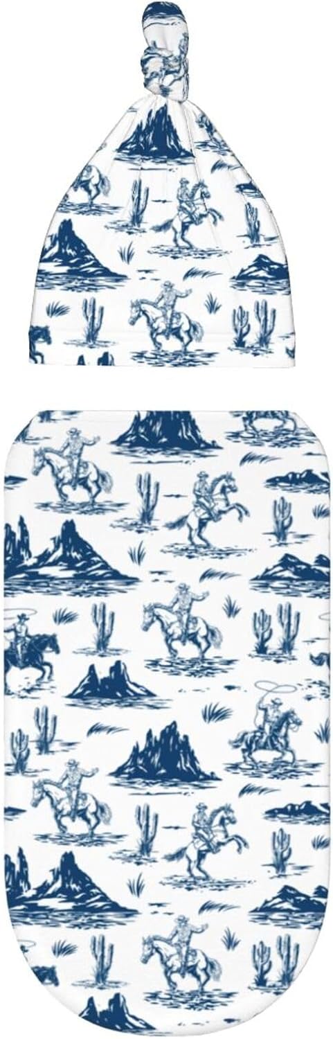 Osvbs Sets Western Cowboy Cactus Baby Stuff Newborn Baby Swaddle Blanket Wrap Blanket Soft with Beanie Hat Gifts
