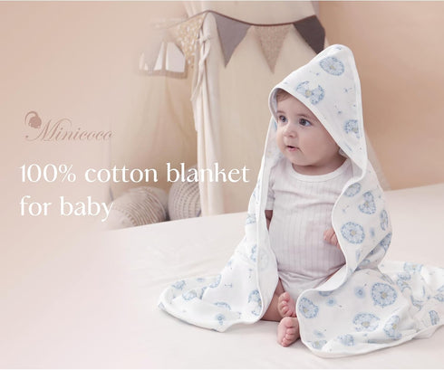 100% 3pcs 31x31 Inches Cotton Baby Blankets - Ultra Soft Breathable Cartoon Print Multi-Scenario Usage Blankets