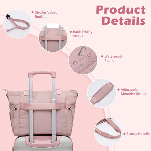 LONG VACATION Diaper Bag Tote Large Baby Diaper Tote Waterproof Travel Tote with Pacifier Case And Changing Pad (Pink)