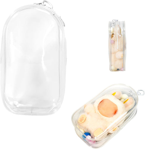 ICEICE 17cm (7 Inches) Clear Display & Storage Case for Doll PVC Bag with Detachable Keychain for Collectible Toys