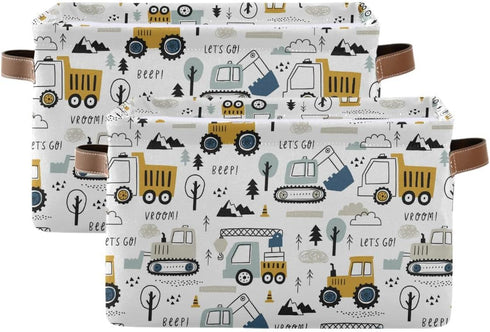 Excavator Truck Toy Storage Basket, Fabric Kitchen Baskets for Cars Boys Toys, Open Home Storage Bins Boxes, Foldable