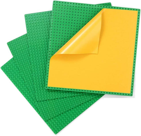 Peel-and-Stick Baseplates, Self Adhesive Building Brick Plates - 4 Pack (10" x 10") in Green