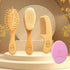 BRH 4 Set, Set Piece Wooden Baby Hair Brush and Comb Wooden Baby Care Kit with Soft Goat Bristle Brush,Baby Massage