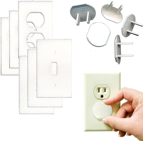 Electrical Outlet Safety Caps for Childproofing, Baby Cover Plugs and Draft Insulation Pack (16 Caps + 10 Gaskets)