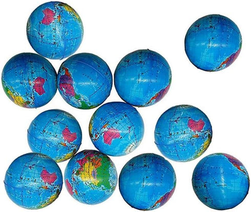 Sohapy 2.48'' Mini Squeezable Globe Stress Balls, Soft PU Earth Pattern Tension Reliever, Party Favor