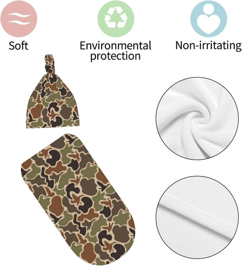 Osvbs Set, Camo Hunting Baby Stuff Newborn Swaddle Blanket with Beanie Soft and Stretchy Baby Blanket Swaddle Sack