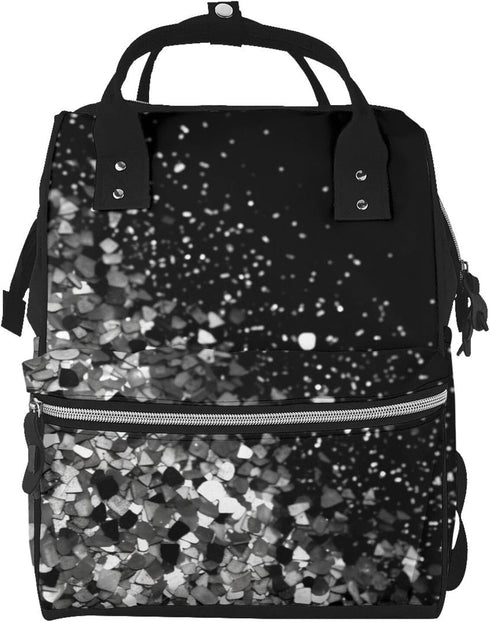 FHEDVBN Black white glitter Diaper Bag Backpack for Women Multifunction Waterproof Mummy Backpacks