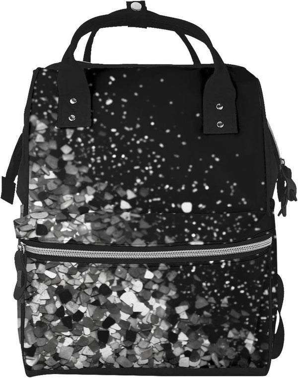 FHEDVBN Black white glitter Diaper Bag Backpack for Women Multifunction Waterproof Mummy Backpacks