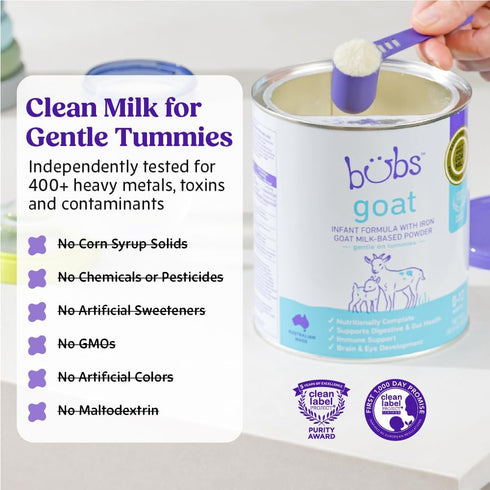 0-12 20 oz Bubs Whole Goat Milk Formula with Iron, Goat Milk-Based Powder, for Infants Months, Made with Non-GMO Goat