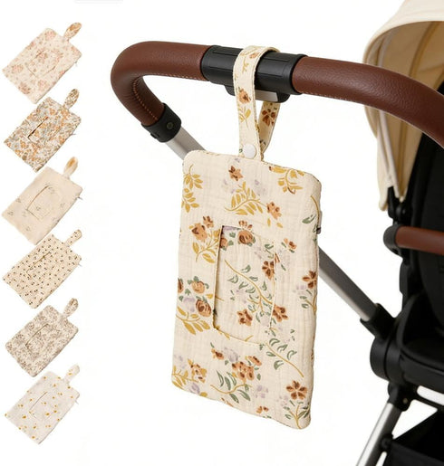 PLGEBR Mommy Portable Bag for Stroller,Refillable Floral Baby Wipe Holder Quilted Wipe Pouch with Lanyard for Travel