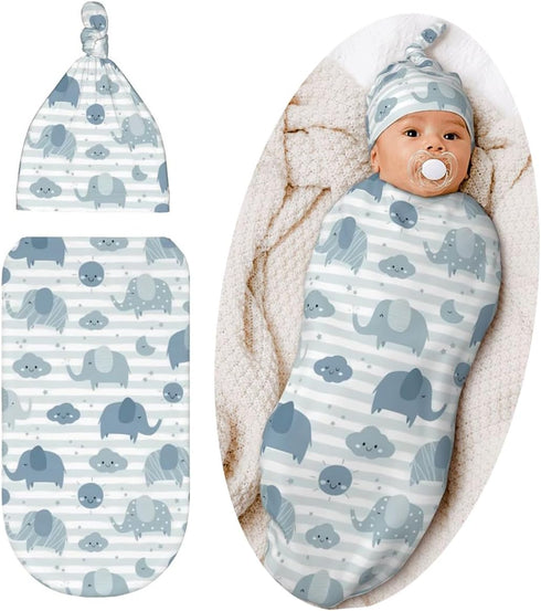 Lcokin Cute Elephant Baby Stuff Swaddle Blanket Hat Set for Boys Girls, Soft