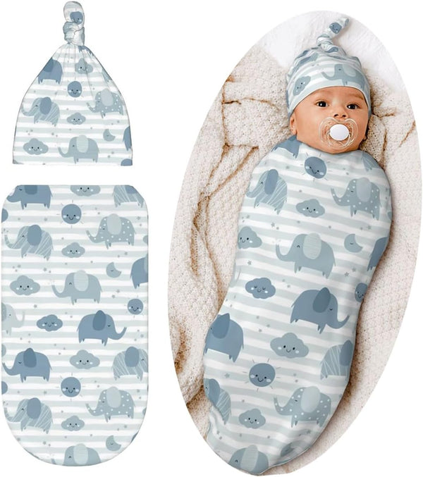Lcokin Cute Elephant Baby Stuff Swaddle Blanket Hat Set for Boys Girls, Soft