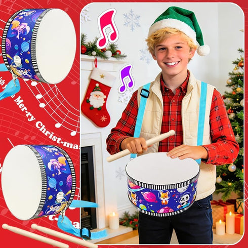 Set,8 Inch Strap,2 Kid Drum Wooden Drum Toys,Sensory Educational Musical Instrument Toy with Adjustable Drumsticks