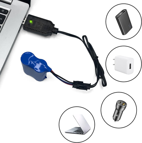 7.4V USB Charger Cable with SM-3PIN Plug for RC Car Plane Tank Boat, Universal 7.4V Lipo Battery USB Charger with