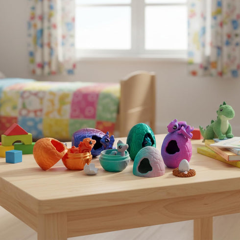 Kohimit 6 Pack 3D Set, Printed Poseable Dragon Figures with Matching Eggs, Articulated Fidget Dragon Toy Easter Basket