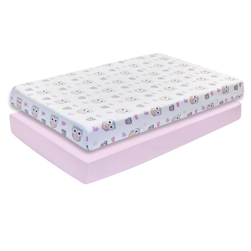 2 Pack 100% 28in 52in, EVERYDAY KIDS Fitted Girls Crib Sheet, Soft Breathable Cotton Baby Sheet, Fits Standard Size