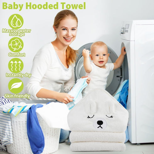Vabrloy Girls,31.5x31.5 inch(White Baby Bath Towel,Ultra Soft Hooded Baby Towel,Toddler Bath Towels with Animal