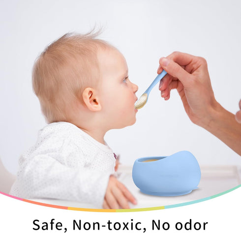 Mombella Silicone Suction Bowls: Durable Baby Food Bowls and Spoons Feeding Set, BPA-Free, Blue