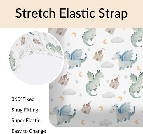 Cstdyfrv 28x52in Cute Baby Dragons Castle Crib Sheets Watercolor Fairytale Dragon Moon Stars Soft Breathable Baby