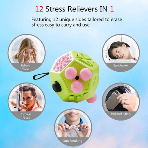 Fidgets Toy, 12 Sided Cube Toys, Autism Relief Stress Cube Toy, Sensory Toy for Children and Adults (Green / A3)