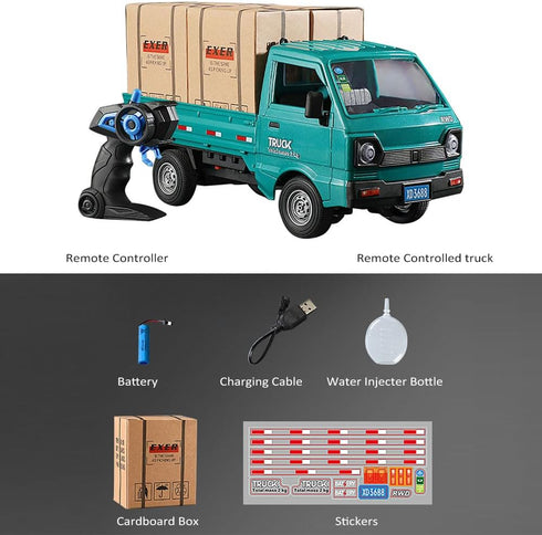 1:16 2.4GHz GoolRC Remote Control Car Kei Truck, Scale RC Transport Pickup Truck with Spray and Light, All Terrain RC