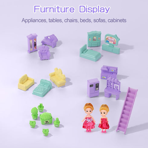randhar 9 2 3+ Lilac Purple Doll House for Girls, Dream Dollhouse Rooms with Dolls, Animals, Lights, Furniture