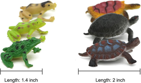 Kvvdi 12 Pcs Small Colorful Plastic Poison Dart Frogs Toy + 8 Pcs Turtles Rainforest Animals